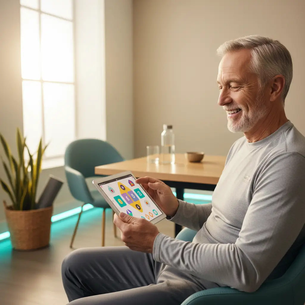 Older man using tablet indoors