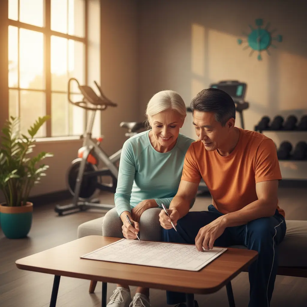 Couple planning fitness routine