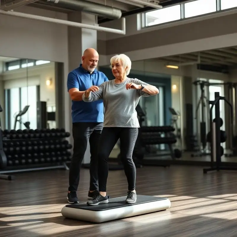 Coach guiding member on balance training pad at Marbles Searcy